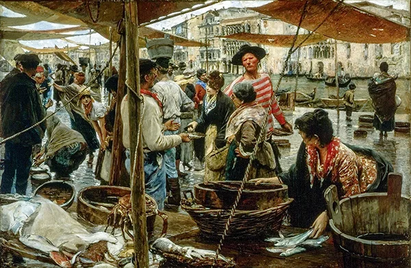 The Old Fish Market Venice 1893 By Ettore Tito