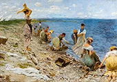 Washerwomen on Lake Garda By Ettore Tito