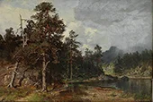 Forest Landscape with Rowboat and Birds 1888 By Morten Muller