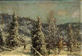 Skier in a Mountain Winter Landscape with Woodland By Morten Muller
