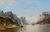 Steamship and Sailboat in a Fjord Landscape 1878 By Morten Muller