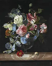 Flowers in a Glass Vase on a Marble Ledge By Willem van Aelst