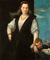 Portrait of Woman with a Child and a Dog By Paolo Veronese