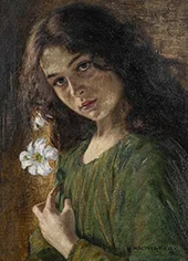 Young Girl with Flowers 1900 By Walter Firle