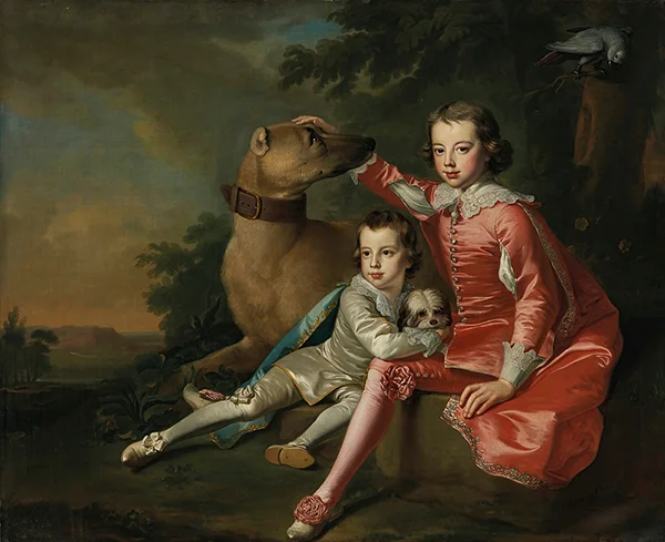 Portrait of John and Robert with their Two Dogs 1752 By Thomas Hudson