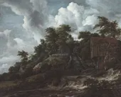 Wooded Hillside with a View of Bentheim Castle By Jacob van Ruisdael