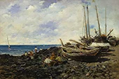 Fishermen with Boats on Shore By Francesco Lojacono