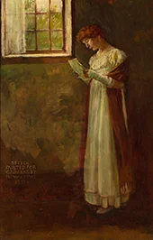 Young Woman Reading a Letter at Window By Howard Pyle