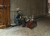 The Little Savoyard Eating in front of an Entrance to a House- 877 By Pascal Dagnan Bouveret