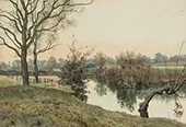 On the River Bank Dusk By William Fraser Garden