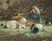 Young Girls and Their Pet Rabbits By David Fulton