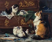 A Cat with her Kittens 1896 By Charles van den Eycken