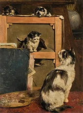 Cats at Play 1859 By Charles van den Eycken