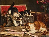 Cats Playing with a Fan By Charles van den Eycken