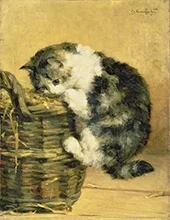 Cat with a Basket 1916 By Charles van den Eycken