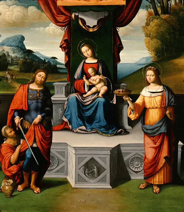 Madonna and Child Enthroned with St Martin and St Rosalia By Garofalo