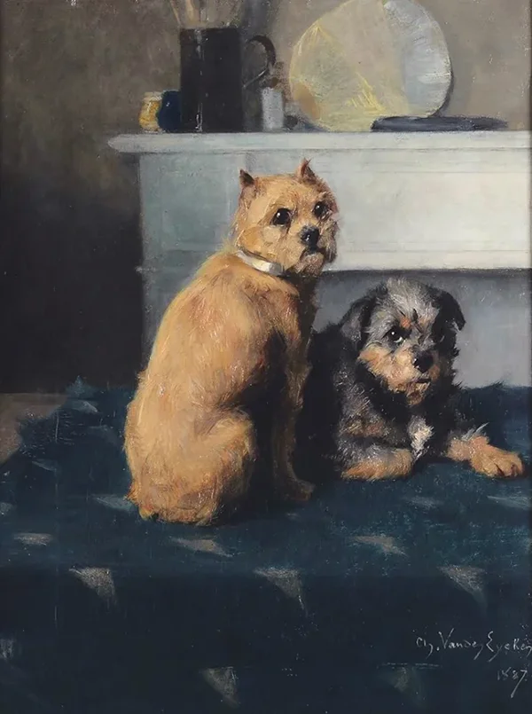 Two Dogs 1887 By Charles van den Eycken