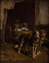 Two Dogs Pulling a Cart By Charles van den Eycken
