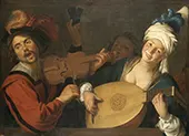 Couple Making Music behind a Balustrade By Gerard van Honthorst