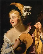Woman Playing the Guitar By Gerard van Honthorst