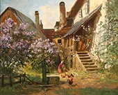 Idyllic Spring Farmyard Scene with Lilacs By Alois Arnegger