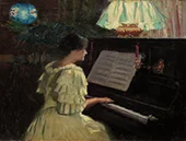 Interior with Woman at Piano By Jacob Bratland