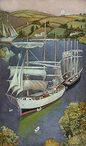 Brigs on the Fowey Estuary c1919 By Joseph Edward Southall