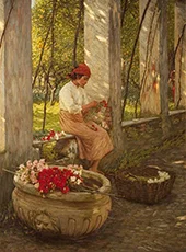 A Ligurian Flower Girl By Henry Herbert la Thangue