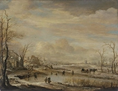 Frozen River with a Footbridge By Aaert van der Neer