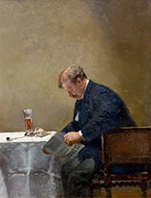 The Artist Enjoying the Newspaper and His Glass By David Oyens