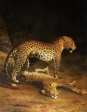 Two Leopards Lying in the Exeter 1808 By Jacques-Laurent Agasse