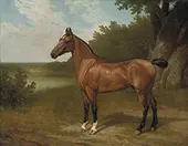 Lord Bingley's Hunter in a Wooded River Landscape By Jacques-Laurent Agasse
