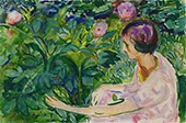 Woman with Peonies By Edvard Munch