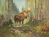 Moose in a Forest By Carl Rungius