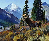 Moose on the Head of Ram River c1940 By Carl Rungius