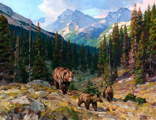 The Family Bear Country Western By Carl Rungius