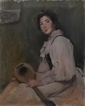 A Young Woman with a Mandolin By Joan Brull