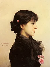 A Lady in Black with Pink Roses By Gunnar Berndtson