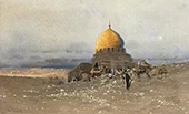 Caravan in Front of a Mosque in a Desert Landscape By Wilhelm Kuhnert