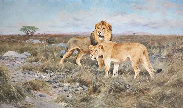 Lions on the Plains of Africa By Wilhelm Kuhnert
