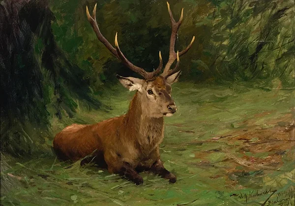 Resting Deer By Wilhelm Kuhnert