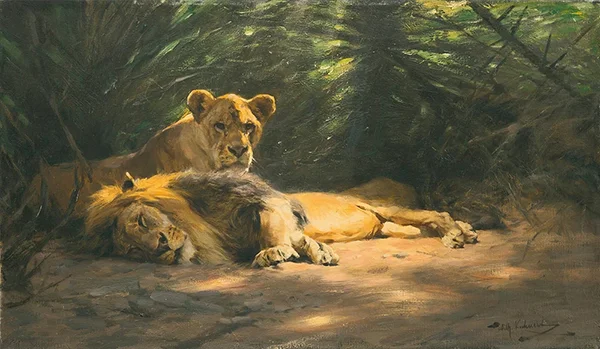 The Lions Den By Wilhelm Kuhnert
