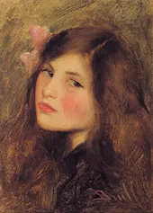 Young Woman with Pink Bow 1895 By Joan Brull