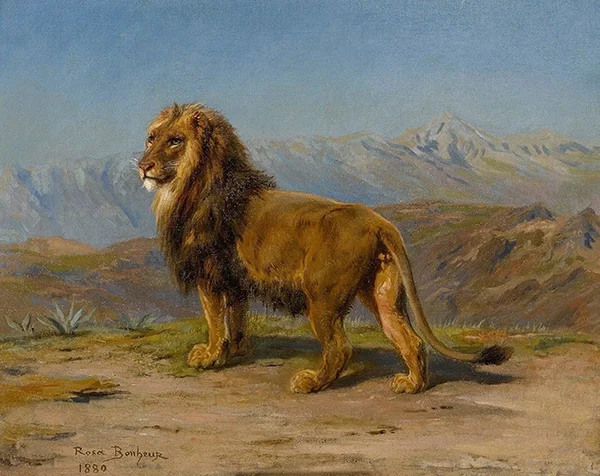 Lion in a Mountainous Landscape 1880 By Rosa Bonheur