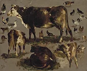 Studies of Cows Hens Roosters a Goose and a Sheep By Rosa Bonheur