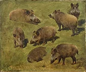 Wild Boars Lying Down and Standing Up By Rosa Bonheur