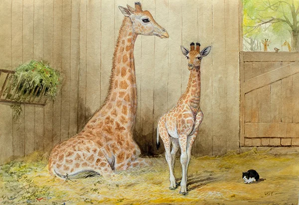 Giraffe and Young 1852 By Joseph Wolf