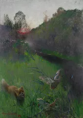 Afternoon Landscape with Fox and Seabirds 1889 By Bruno Liljefors