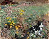 Cat in a Flower Meadow 1887 By Bruno Liljefors