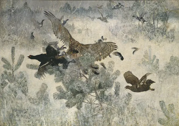 Hawk and Black Game 1884 By Bruno Liljefors